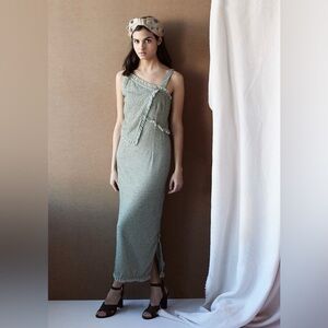 Hoss Intropia Green Beaded Textured Midi Dress I Boho Vacation Dress I Size S